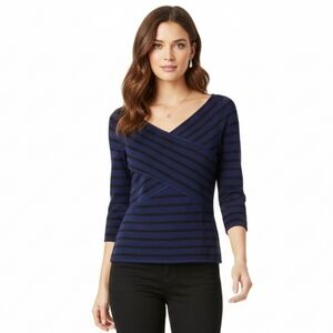 WHBM Striped Crossover V-Neck Top Size S